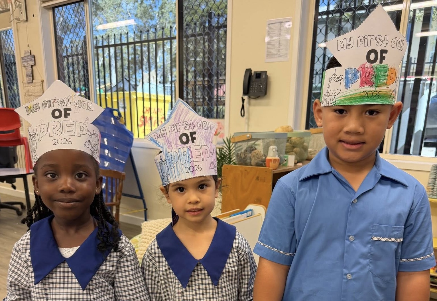 Prep students with first day of prep paper crowns
